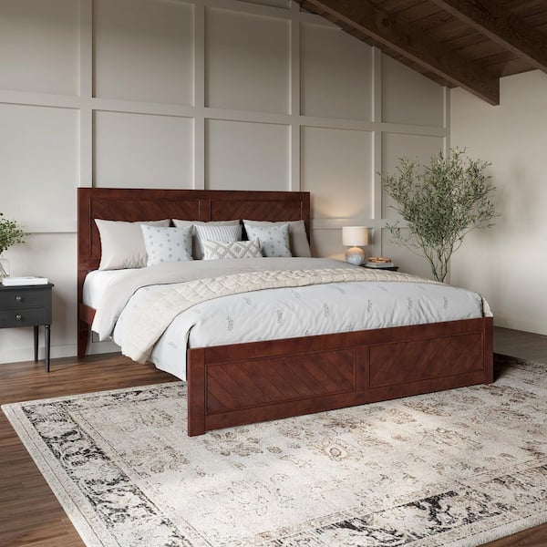Canyon Walnut Brown Solid Wood King Platform Bed with Matching Footboard