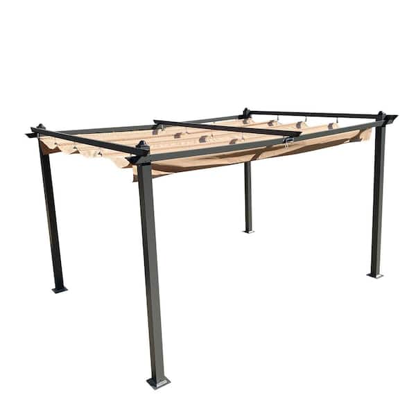 OLUMAT 13 ft. x 10 ft. Coffee Aluminium Outdoor Patio Retractable Pergola With Canopy Sun Shelter Pergola