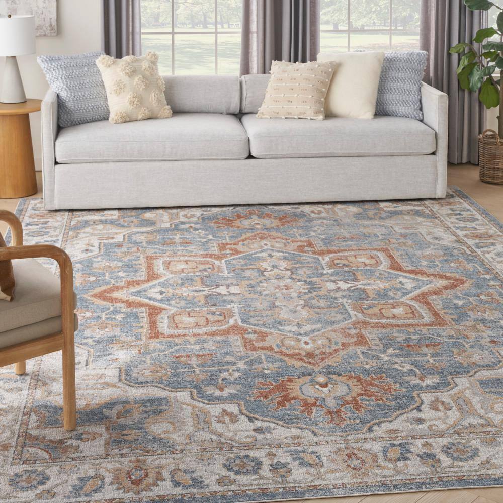 Denim Multi Floral Synthetic 8' x 10' Reversible Area Rug