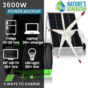 ELITE 3600-Watt/5760W Peak Push Button Start Solar Powered Portable Generator with 2100W Solar Panels, 1 Wind Turbine