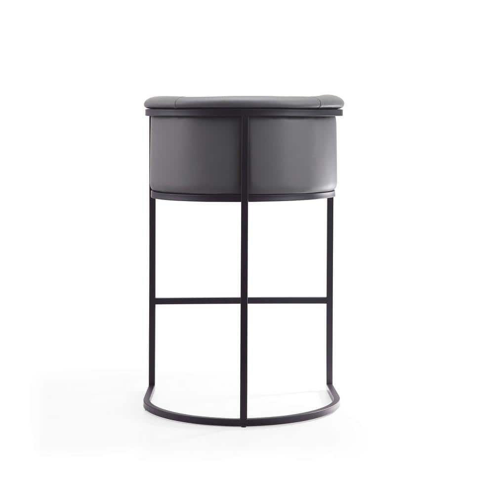 Gray Upholstered Metal Frame Barrel Bar Stool