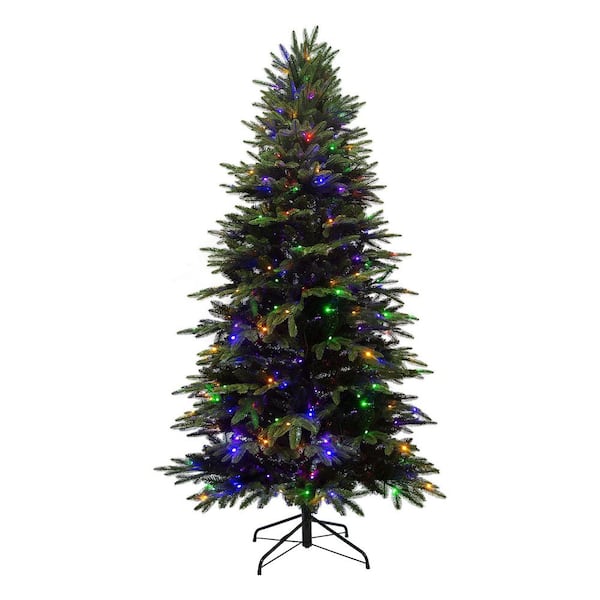 7.5 ft. Pre-Lit Artificial Christmas Tree with 350-Lights and 2003 Branch Tips, Hinged Green Tree with Metal Stand
