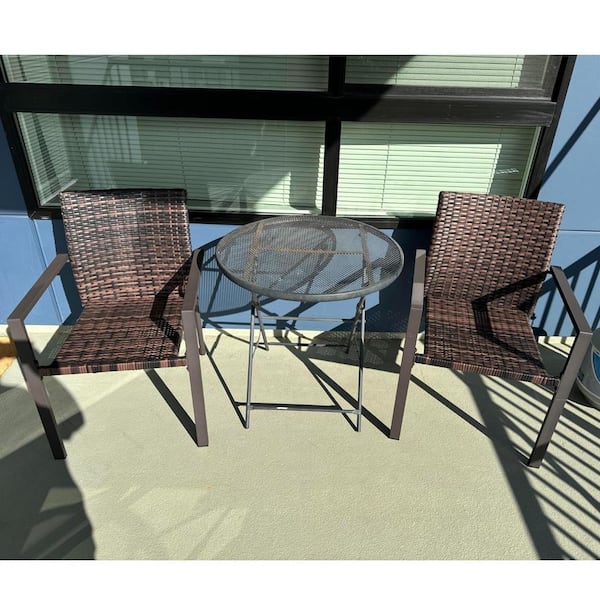 Unbranded Stackable Wicker Outdoor Dining Chair with Armrests in Brown (Set of 2)