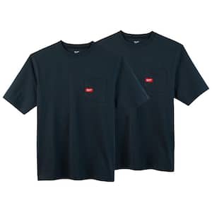 Men's 2X-Large Blue Heavy-Duty Cotton/Polyester Short-Sleeve Pocket T-Shirt (2-Pack)