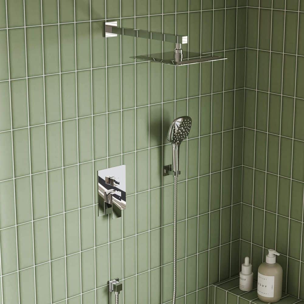 Chrome Square Wall Mounted Dual Shower System with Handheld