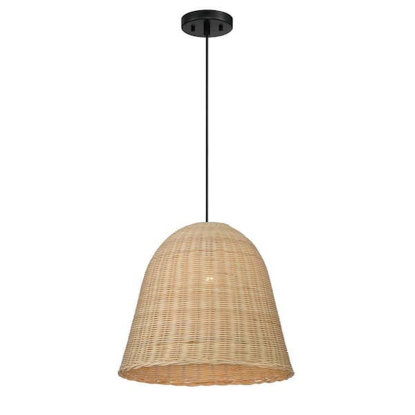 Calla 60-Watt 1-Light Natural Cane Tropical Pendant Light With Black Accents and No Bulbs Included