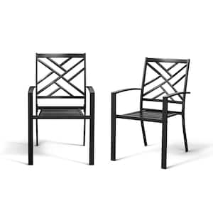 Black Patio Stackable Metal Outdoor Dining Chair (Set of 2)