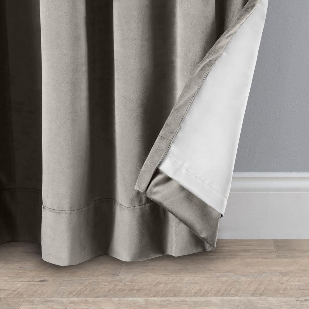 Slate Grey Velvet Pleated Back Tab Curtain Panel