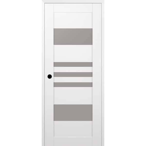 Leti 36 in. x 96 in. Right Hand 5-Lite Frosted Glass Snow White Composite Wood Single Prehung Interior Door