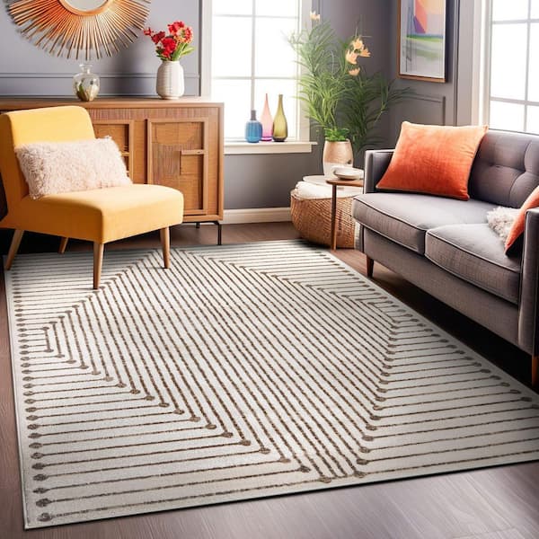 Modern Geometric Area Rug Beige 4 ft. x 6 ft. Area Rug