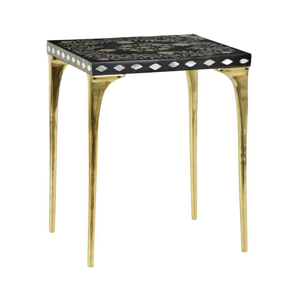 Elegant 20'' Gold and Black Wood-Metal Eclectic Accent Table