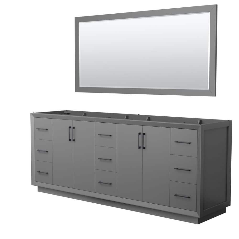 Wyndham Collection Strada 83.25 in. W x 21.75 in. D x 34.25 in. H Double Bath Vanity Cabinet without Top in Dark Gray with 70 in. Mirror, Dark Gray with Matte Black Trim -  WCF414184DGBCXSXXM70