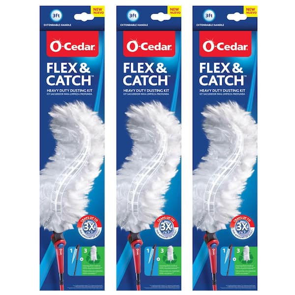 Flex and Catch Heavy Duty Dusting Kit with Stay-On Duster Hook, 5-Duster Refills, Handle Extends to 3 ft. (3-Pack)