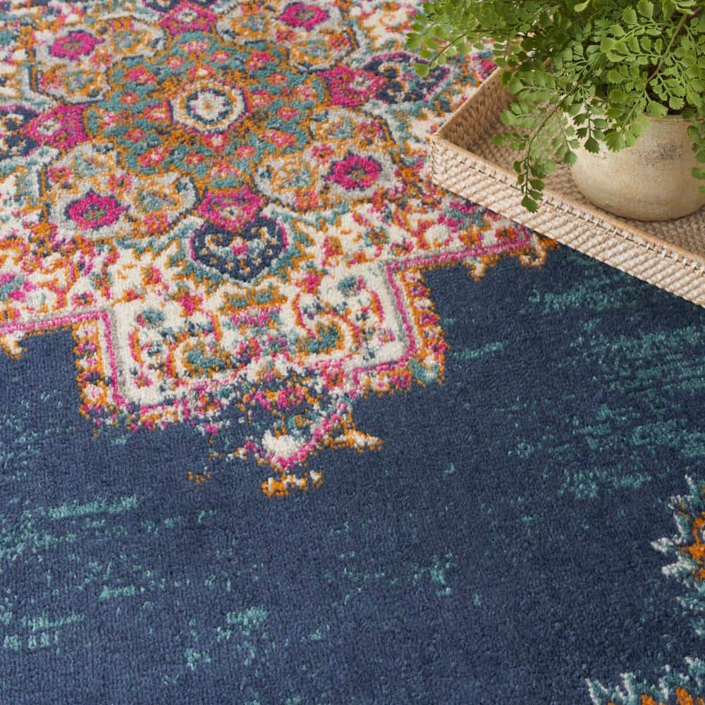 Elysian Blooms Blue Floral 5' x 7' Easy-Care Synthetic Rug