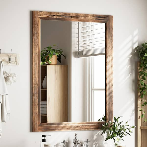 30 in. W x 40 in. H Large Rectangular Wooden Dark Framed Wall Vanity Mirror Brown Bathroom Mirror