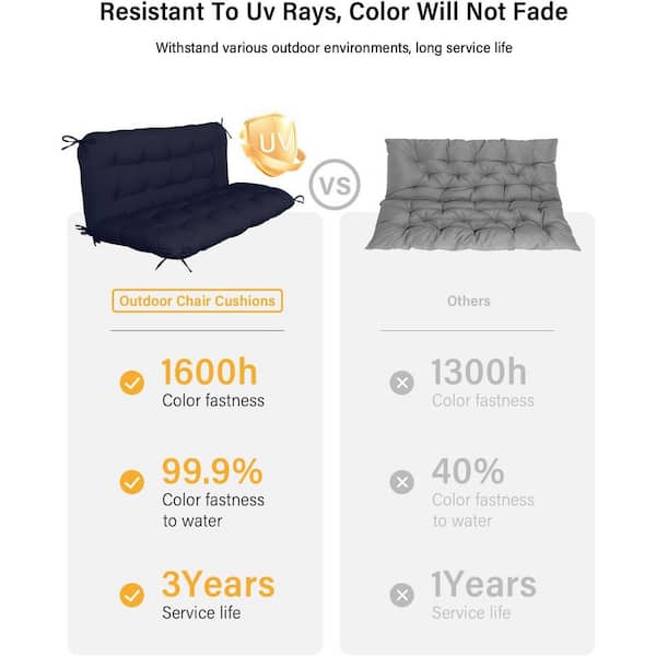 UV-Resistant 48 x 40 in. Navy Outdoor Porch Swing Cushion - 2-in-1 Detachable and Waterproof with Backrest