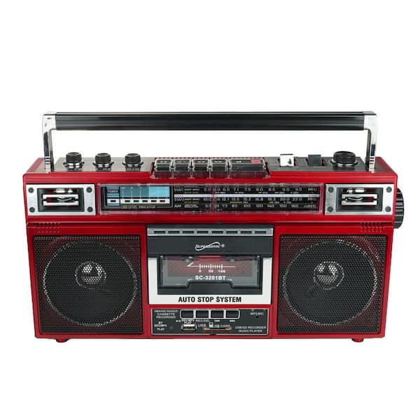 4 Band Radio Speaker and Cassette Player With Bluetooth in Red