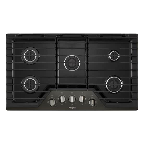 Whirlpool 36 in. Gas Cooktop in Black Stainless with 5 Burners including SpeedHeat and AccuSimmer Burners