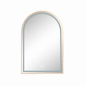 39 in. W x 26 in. H Large Half Oval Steel Framed Dimmable Wall Bathroom Vanity Mirror in Rose Gold