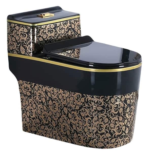 12 inch Rough In 1.45 gal. Dual Flush GPF Elongated 1-Piece Toilet in Black with Seat