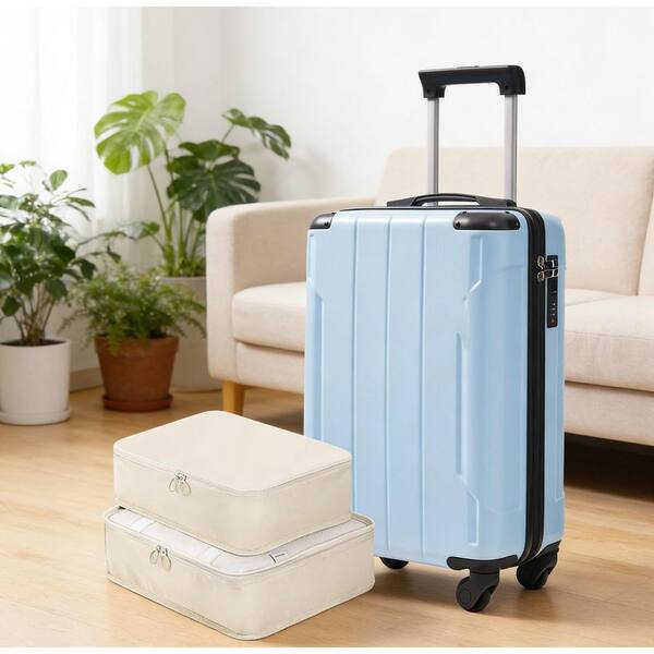 Tatahance 20 in. Sky Blue Durable ABS Spinner Lightweight Carry-On