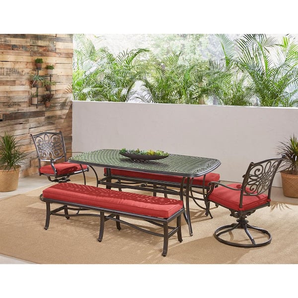 Hanover Traditions 5-Piece Aluminum Outdoor Patio Dining Set with Red Cushions