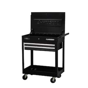 28 in. W x 16.3 in. D Standard Duty 2-Drawer Rolling Tool Utility Cart with Lift-Top in Gloss Black