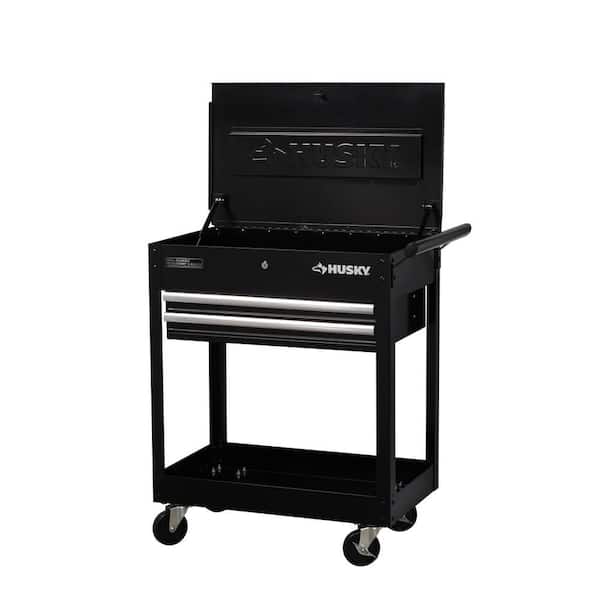 Husky Tool Storage 28 in. W Standard Duty Gloss Black Rolling Tool Utility Cart with Lift-Top