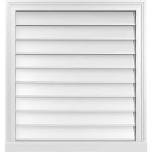 28 in. x 30 in. Vertical Surface Mount PVC Gable Vent: Decorative with Brickmould Sill Frame