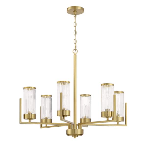Whittley 6 Light Satin Brass Finish Tier Geometric Chandelier /Pendant for Foyer/Living/Dining Rooms w/ No Bulb Included