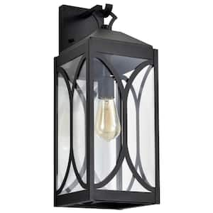 Oaklyn 1-Light Matte Black Hardwired Outdoor Wall Lantern Sconce with Clear Glass Shade