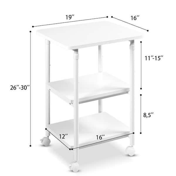 FITUEYES Under Desk Printer Stand with 3 Storage Organizer Compartments,  White Mobile Small Printer Table Work Cart on Removable Casters for Home