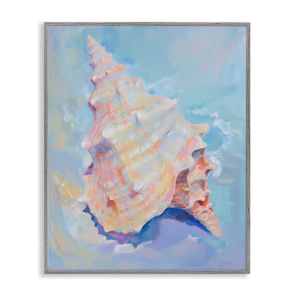 Stupell Industries Coastal Conch Shell by Arlington Prints Gray Framed Animal Giclee Art Print 20 in. x 16 in.