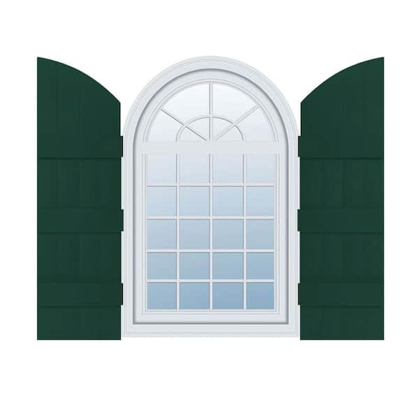 Ekena Millwork 14 in. x 94 in. Lifetime Vinyl Standard Four Board Joined w/ Archtop Board and Batten Shutters Pair Midnight Green