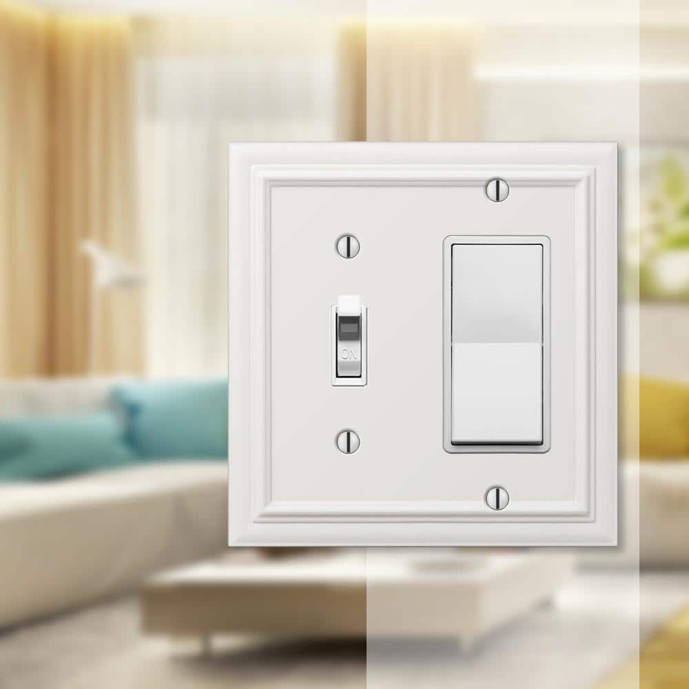 White 2-Gang Metal Wall Plate with Toggle and Rocker