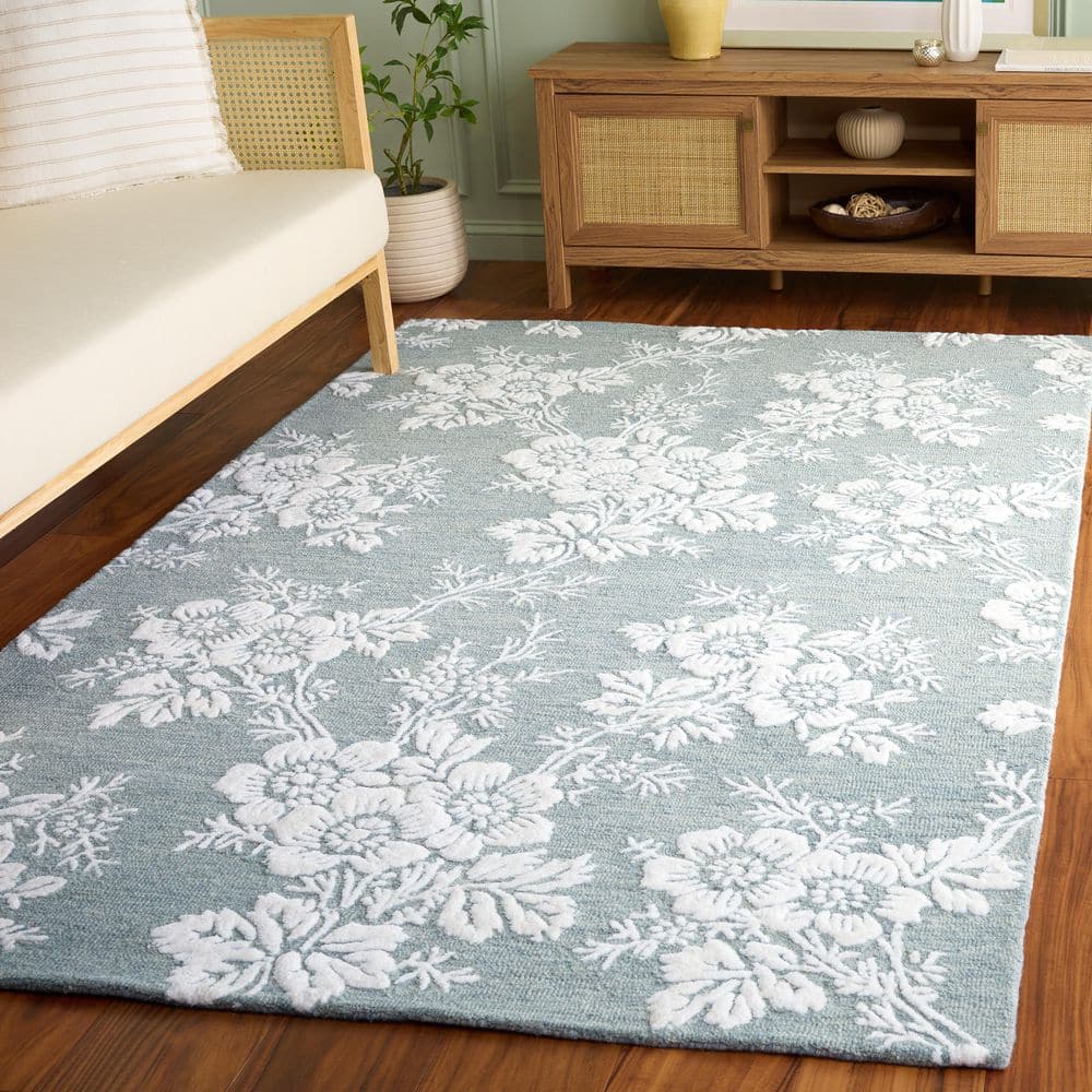 Glamour 5 ft. x 8 ft. Blue/Ivory Solid Floral Area Rug price history on PriceWatchPro