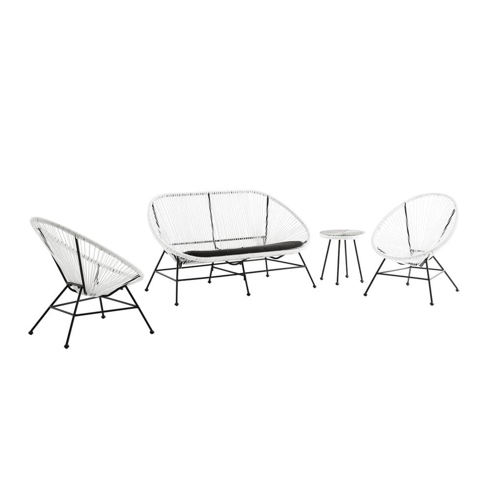 Linon Home Decor Maisie Black Frame 4Piece Metal White Wicker seating Patio Conversation Set