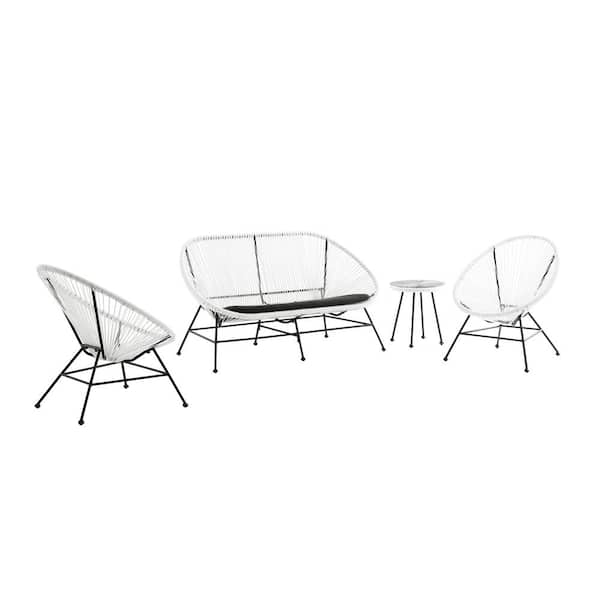 Linon Home Decor Maisie Black Frame 4-Piece Metal White Wicker seating Patio Conversation Set