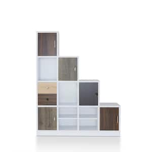 Calenan 61.5 in. White Faux Wood 11-shelf Cube Bookcase with Doors