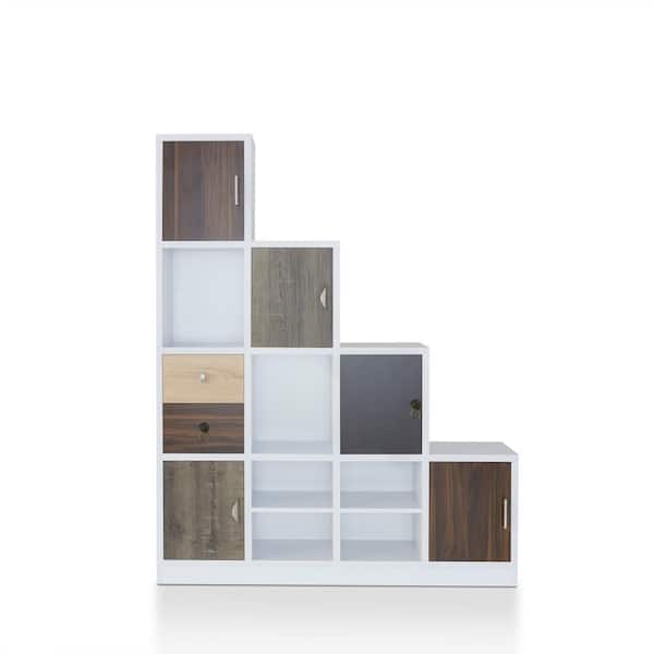 Furniture of America Calenan 61.5 in. White Faux Wood 11-shelf Cube Bookcase with Doors