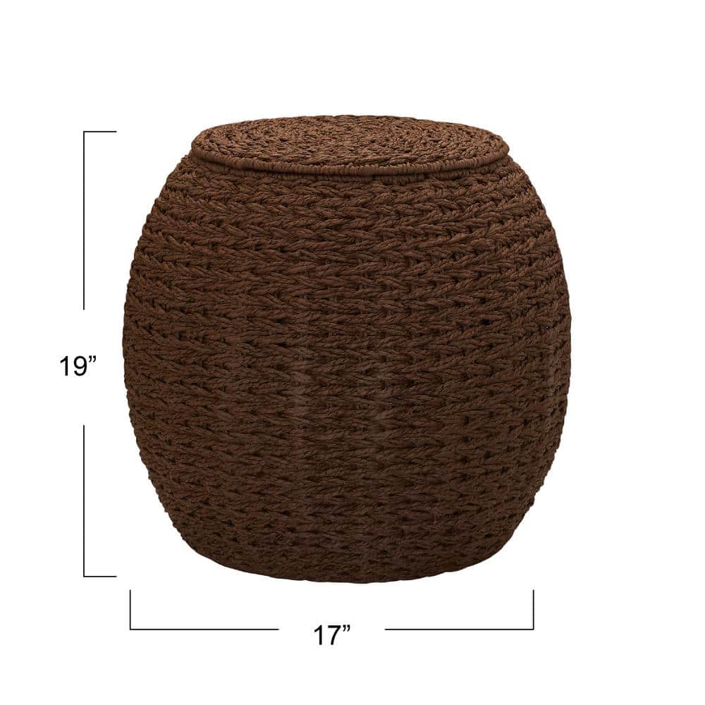 Brown Paper Rope Woven Round Storage Basket Side Table