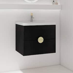 24 in. W x 18.5 in. D x 21.4 in. H Single Sink Floating Bath Vanity in Black with White Ceramic Top and Handle