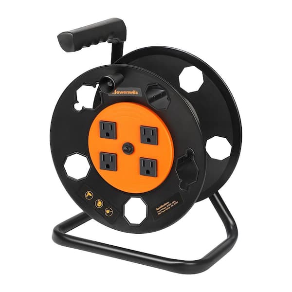DEWENWILS Heavy Duty Hand Wind 100 ft. 14/3,16/3 Gauge 15 Amp Retractable Extension Cord Reel with 4 Grounded Outlets