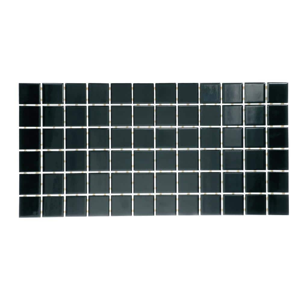 Restore Black 4 in. x 4 in. Glazed Ceramic Mosaic Sample Tile