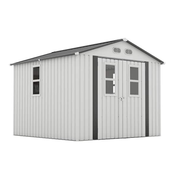 Eric 8 ft. W x 8 ft. D White Metal Patio Outdoor Storage Shed with Lockable Doors, Windows, Air Vents (53.58 sq. ft. )