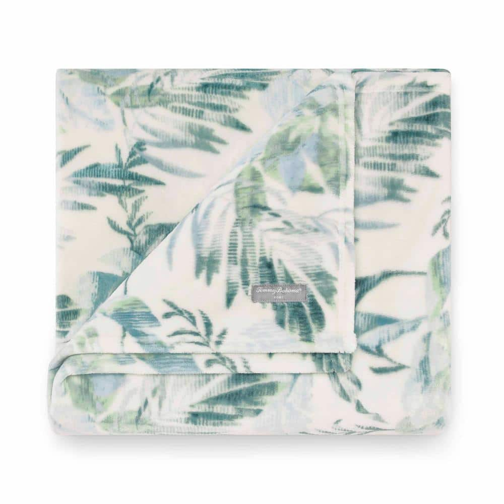 Tommy Bahama 70 in. x 50 in. Wallpaper Leaves Green Ultra Soft Plush Throw  USHSHF1098093 - The Home Depot