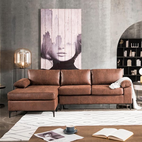 Suede Fabric Sectional Sofa Couch