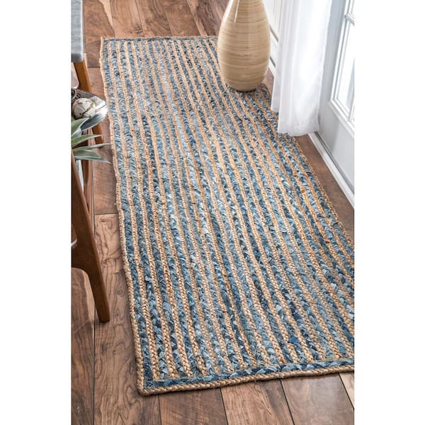 nuLOOM Hand Braided Otelia Denim And Jute Runner Rug, 2' 6 x 8