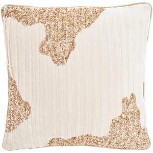 Sofia Ivory and Gold Abstract 18 in. x 18 in. Throw Pillow