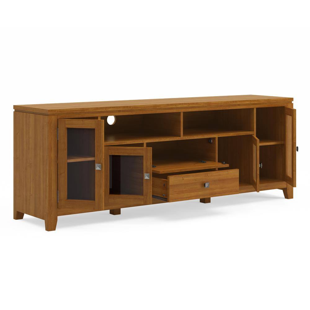 Transitional Solid Pine TV Stand in Light Golden Brown with Storage